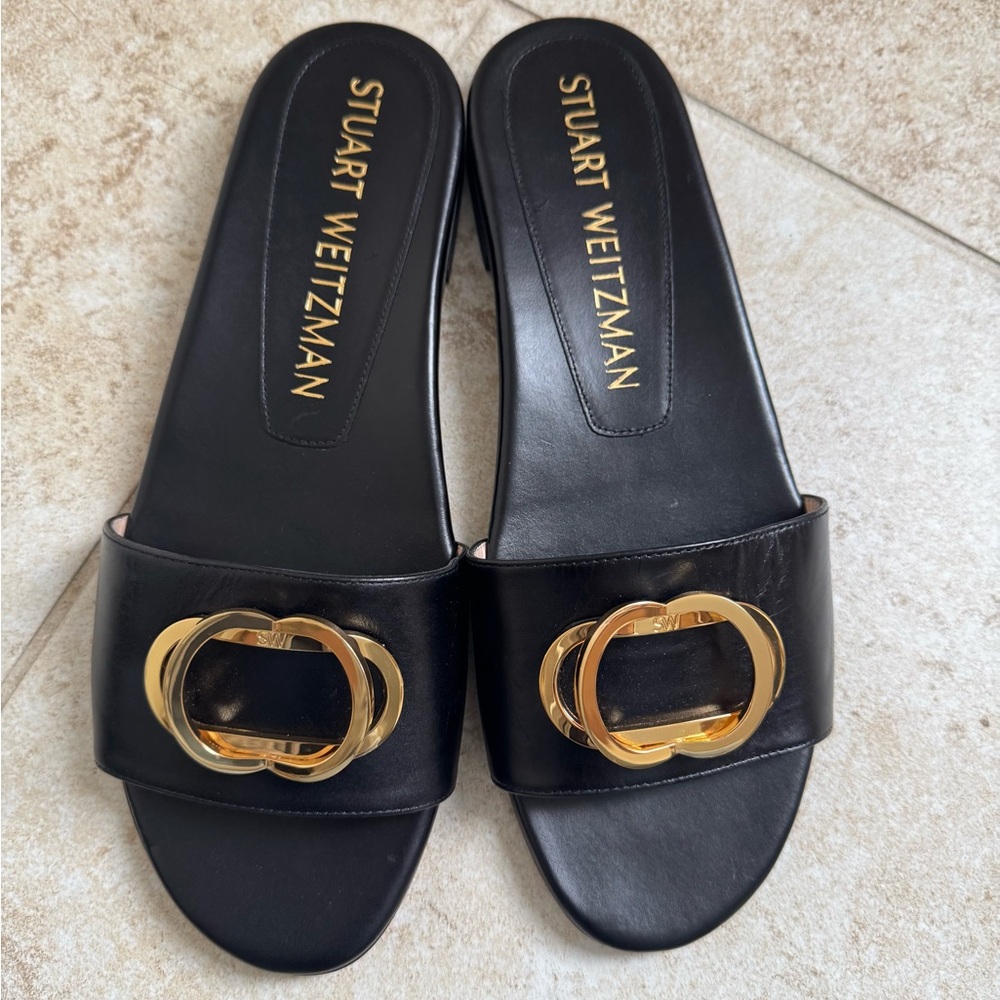 Stuart Weitzman Black and Gold Sandals - Picture 12 of 13